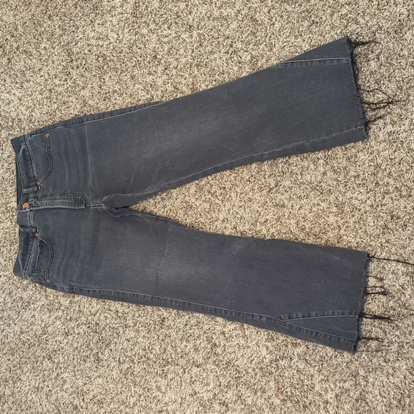 Express dark gray copped flare high rise raw hem jeans - Picture 4 of 12